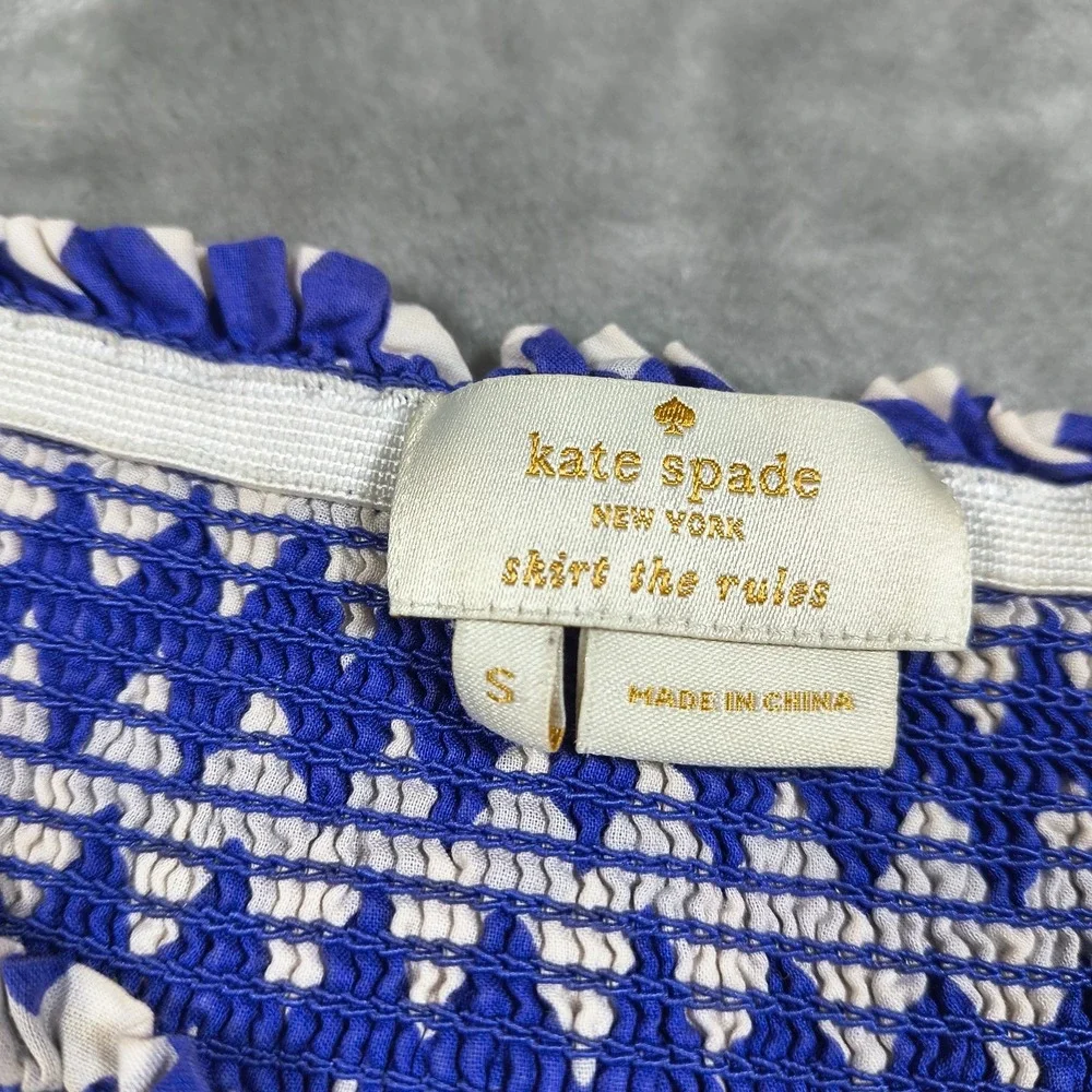 Kate Spade Skirt The Rules Women Small Blue White Zigzag  Smocked Mini A Line‎